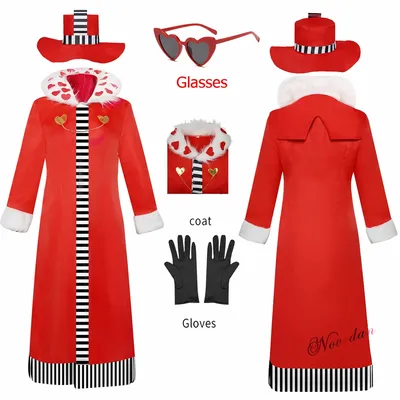 Valentino Cosplay Anime Hazbin Hazbin hotel Hotel Rollenspiel Kostüm Männer Frauen lange rote Mantel Uniform Halloween Weihnachts feier Anzug Image