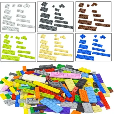 100 Stücke Großteile Dünne Ziegel 12 Größe Gemischt 15 Farbe Bausteine Figuren MOC Modell Image