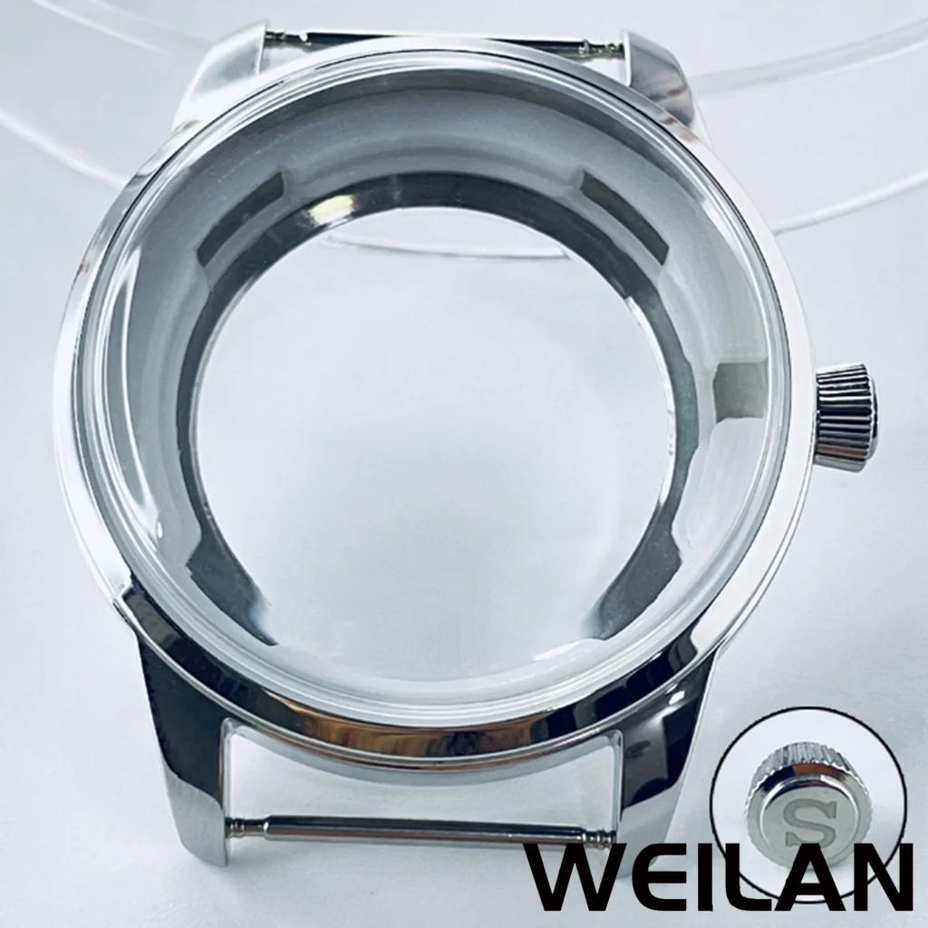 40 mm Edelstahl-Uhrengehäuse mit silbernen Cocktails und gewölbtem Glas, passend für NH35 NH36 7S26 7S36 4R35 4R36 Uhrwerk Image