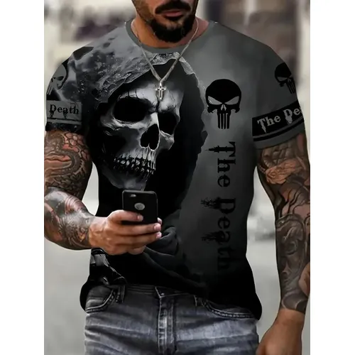Horror Tod Männer Schädel T-Shirts Kurzarm 3D-Druck Terror Street Hip Hop T-Shirt O-Ausschnitt lose
