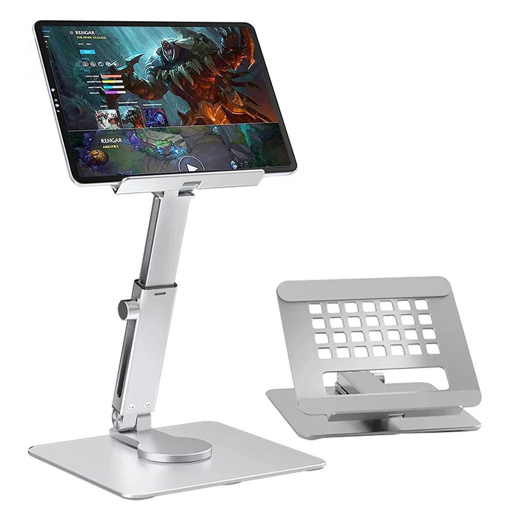 Tablet-Ständer aus Aluminium, Schreibtisch-Riser 360° ° Rotation Multi-Winkel höhenverstellbare faltbare Mount Dock für Pro iPad Xiaomi Huawei Tab Image