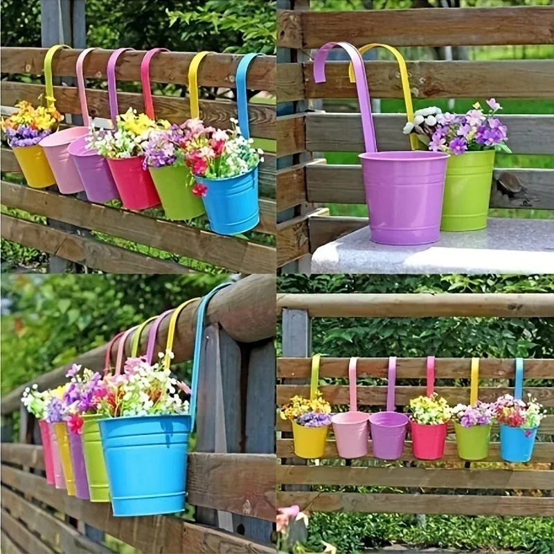 10 teile/satz Eisen Pastoral Balkon Töpfe Pflanzer Wandbehang Metall Eimer Blumen halter Vase Blumentopf Garten Dekoration liefert Image