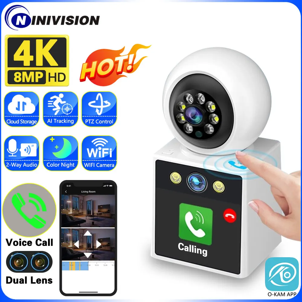 4k 8mp Doppel objektiv 2,4 Zoll WiFi Video anruf Kamera Baby phone Audio Home Überwachungs kamera Smart Home Indoor O-Kam Wireless Ptz Image