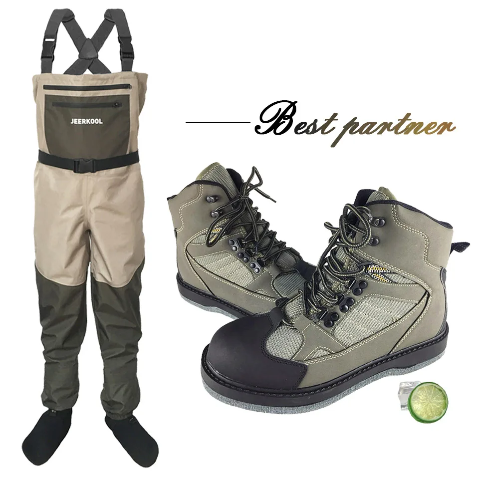 Fliegenfischen Waders Filzsohle Riff Felsen Angelschuhe Wasserdichte Watenkleidung Upsteam Jagdstiefel Brust Waders Overalls Image