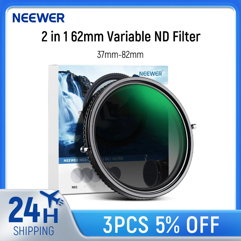 NEEWER 2-in-1 variabler ND-Filter ND2–ND32&CPL-Filter Zirkularpolarisatorfilter Nr. X Cross/30 Schicht Nano-beschichtetes/HD optisches Glas Image