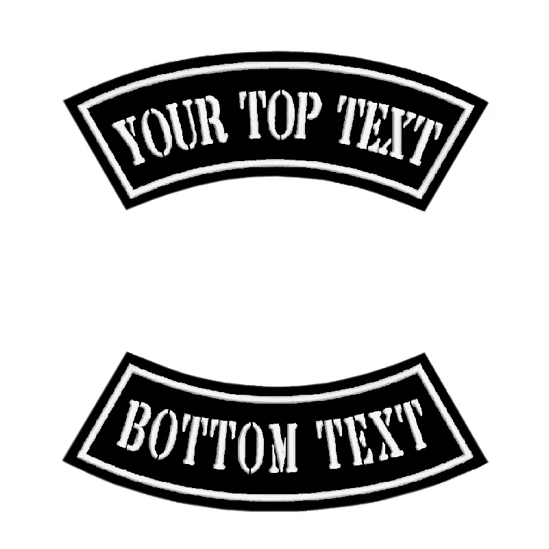 2 Stück individuell besticktes Rocker-Namensschild, Top-Motorrad-Biker-MCU-Aufnäher – wählen Sie Größe und Farbe für Ihr personalisiertes Rocker-Design Image