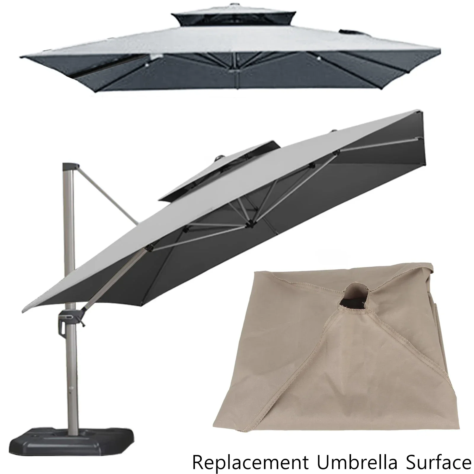 2,9 * 2,9 m quadratischer Ersatz-Regenschirmoberfläche, regendichtes Stofftuch, passend für Double Top Outdoor-Sonnenschirm, römischer Regenschirm Image