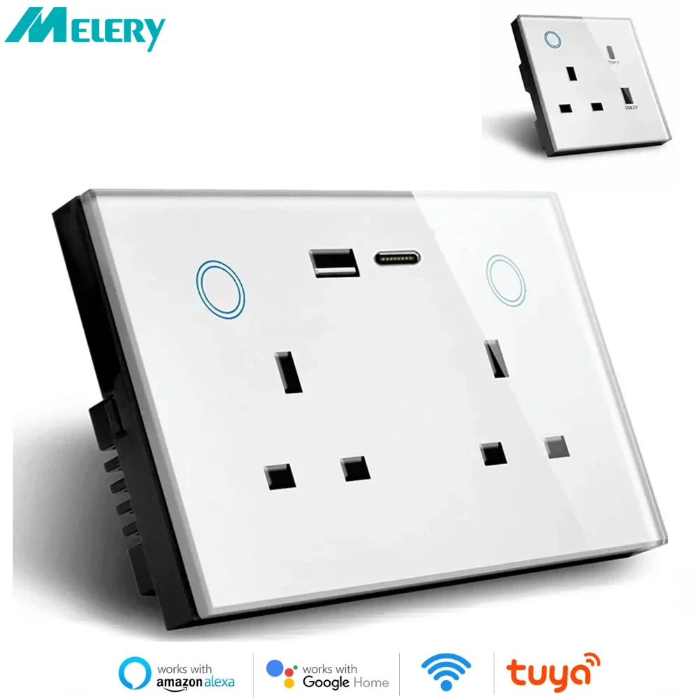Melery WIFI Smart Tuya USB Typ C PD 20W Steckdose UK Stecker Outlet Power Monitor Touch Schalter Drahtlose Fernbedienung alexa Google Hause Image