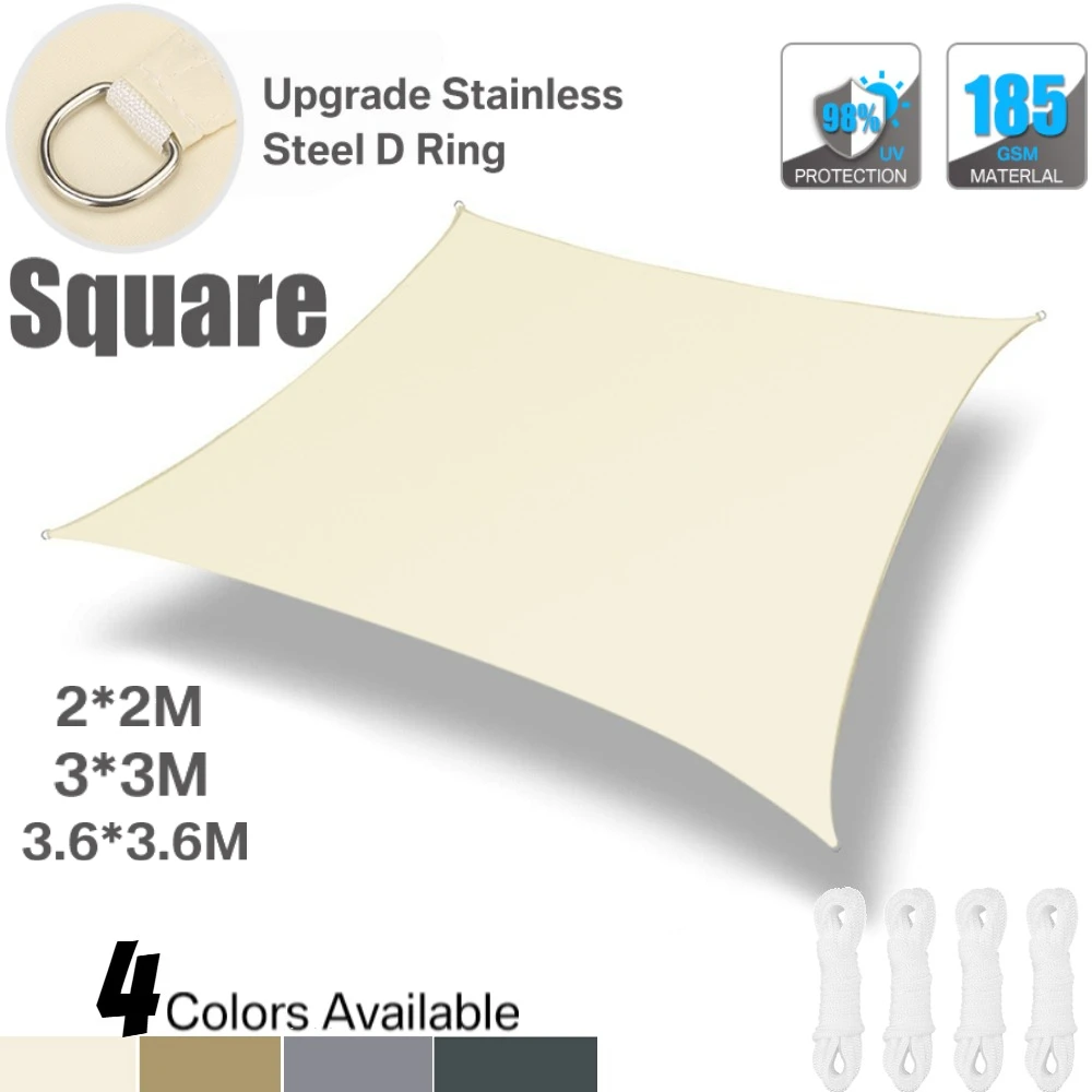 Sonnenschutz Segel 3*3m/3.6*3,6 m wasserdicht quadratischen Baldachin Sonnenschutz UV-Block Camping Plane Markise Terrassen abdeckung Outdoor multifunktional Image