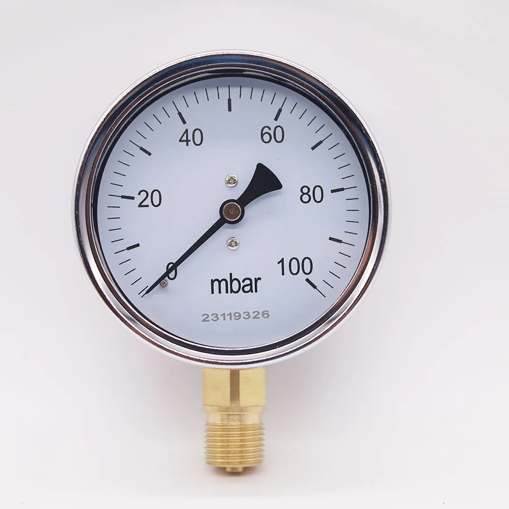 G1/2 mbar Gauge 0-10mbar 40mbar 60mbar 100mbar 200mbar 500mbar 1000mbar Gasdruck 100mm Durchmesser Gauge mbar Druckmessgerät Image