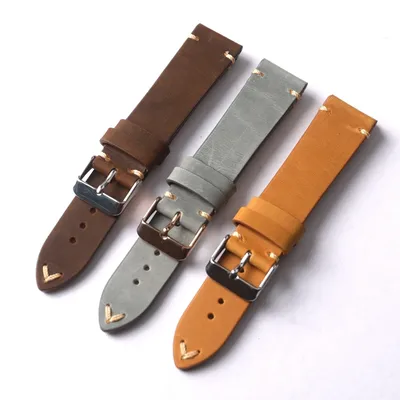 Handgefertigtes ultradünnes Echtlederarmband, 18 19 20 21 22 mm braun-graues Image