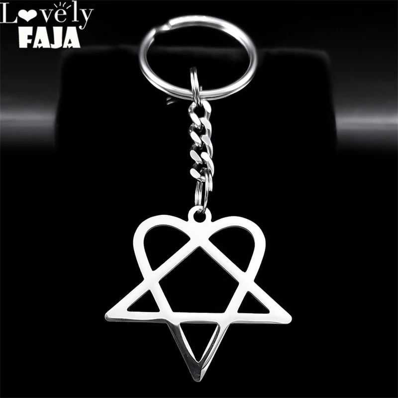 Goth Heartagram Star Schlüssel anhänger Frauen Edelstahl Silber Farbe Rock Musik Band ihn Fans Schlüssel ring Autozubehör Schmuck k2613