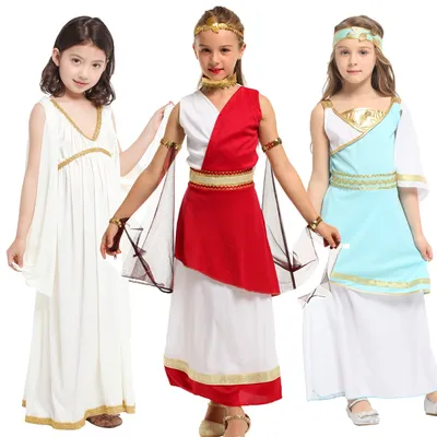 Kids Girls Ancient Greek Goddess Costume Athena Cosplay Girls Roman Grecian Toga Dress Purim Shopping