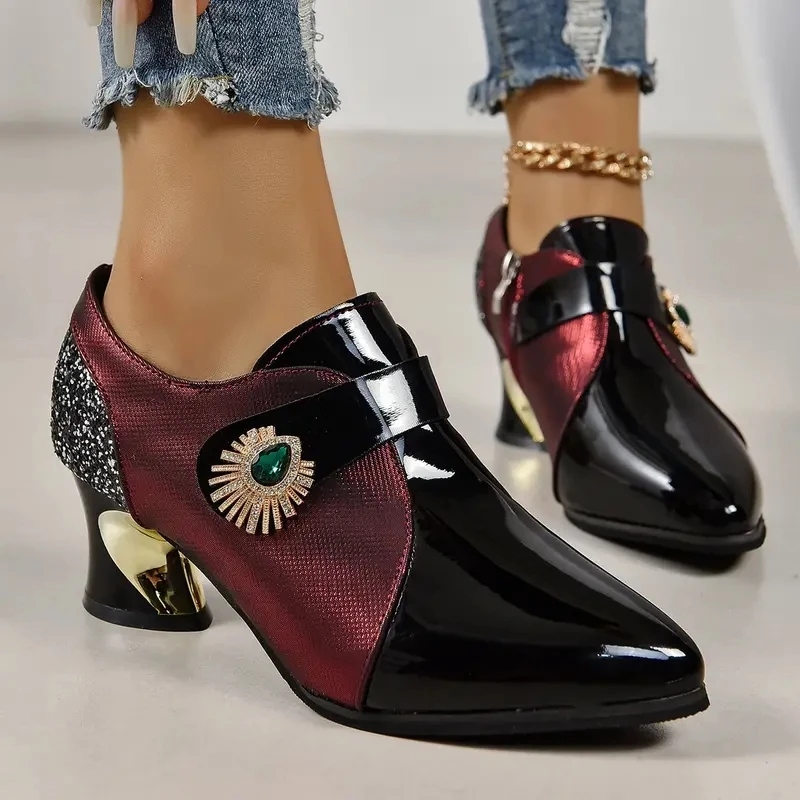 New Women's Elegant Pumps High Heels Dress Shoes Pointed Toe Flowers Pearl Boat Shoes Slip on Office Work Zapatos mujer 2024
