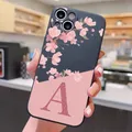 Custodia per telefono con lettera inglese fiore rosa dalla A alla I per iPhone 16 15 14 13 12 Mini 11 Pro Max XS X XR 7 8 Plus Cover posteriore in silicone
