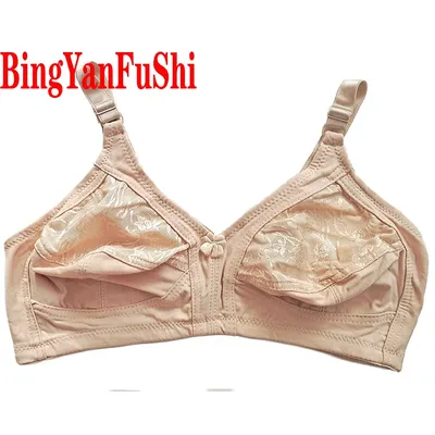BingYanFuShi Wire-free Cotton Bra Sexy Lace Full Coverage Bras For Women Push Up Minimizer Soft Nopadded Size 36-50 CDEF Cup C02