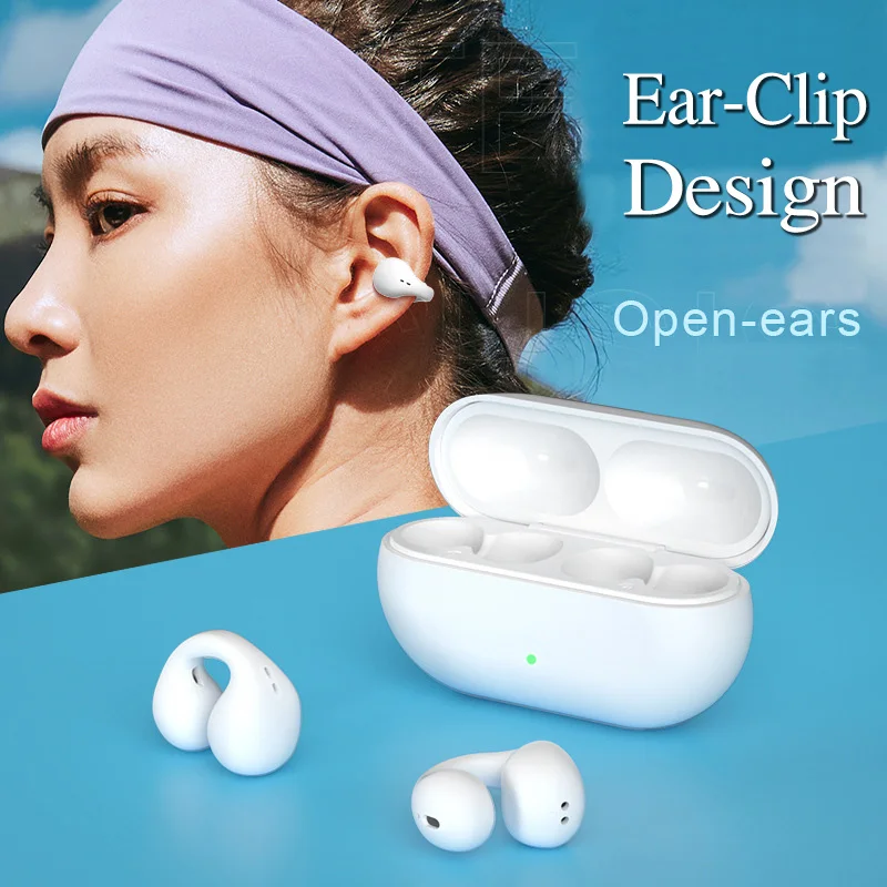 Auricolare Clip On Ear Bone Conduction cuffie Bluetooth Wireless auricolari auricolari sportivi con custodia di ricarica cuffie originali