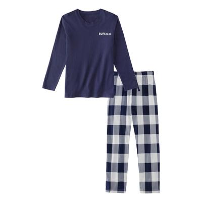 Pyjama BUFFALO, Kinder, Gr. 122/128, navy, sanftes weiß kariert, Jersey, Obermaterial: 100% Baumwolle, kariert, Basic, bequem lang, Rundhals, Kurzarm abgesteppte Kante, Homewear-Sets, Schlafanzug im coolen Karolook Image