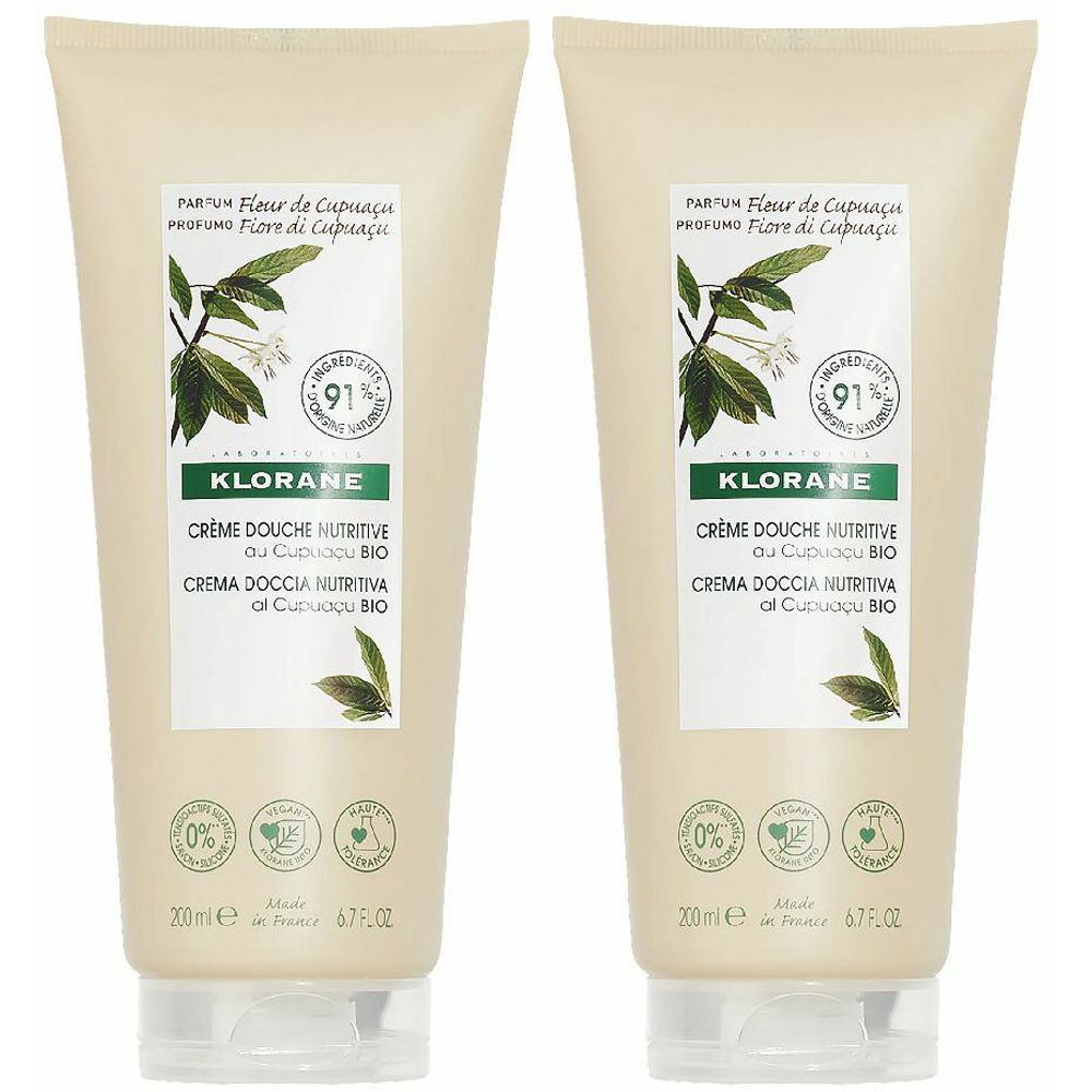 KLORANE Crema Doccia Nutritiva al Burro di Cupuacu BIO Fiore Di 2x200