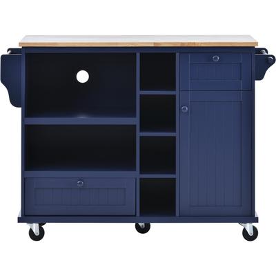 Rolling Kitchen lsland with Adjust Layer and Open Compartments