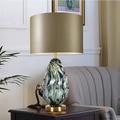 lampe de table led possini euro design lampe de chevet côtière 68cm de haut en céramique bleu vert tourbillon glaçure abat-jour ovale neutre pour salon chambre chevet