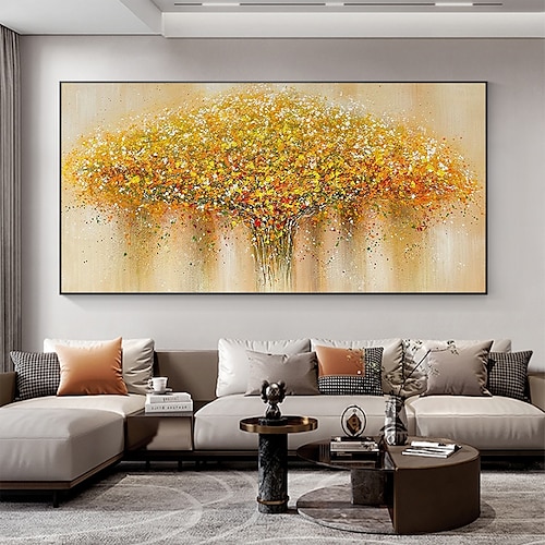 Handgefertigtes Ölgemälde auf Leinwand, Wandkunst-Dekor, originale goldene Baumstruktur, Bäume in voller Länge für die Heimdekoration, mit gespanntem Rahmen, ohne Malerei im Innenrahmen Image