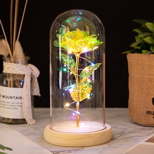 Geschenke zum Frauentag, farbiges Gold, Glasabdeckung, Goldfolie, Rose, kreatives Festival und Valentinstagsgeschenk, Simulation eines ewigen Trockenblumenstraußes, Muttertagsgeschenke für Mama Image