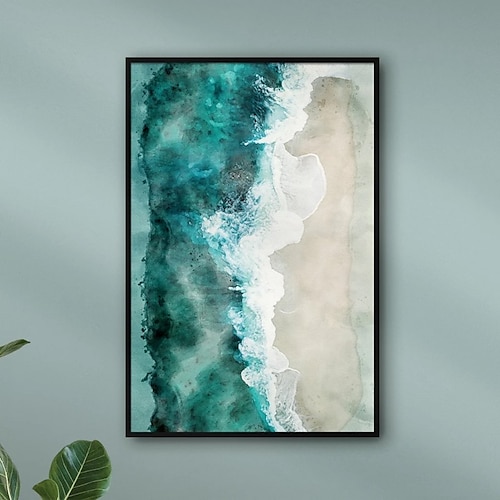 Mintura handgefertigtes Strandlandschafts-Ölgemälde auf Leinwand, Wandkunst, Dekoration, modernes abstraktes Bild für Wohnkultur, gerolltes, rahmenloses, ungedehntes Gemälde Image