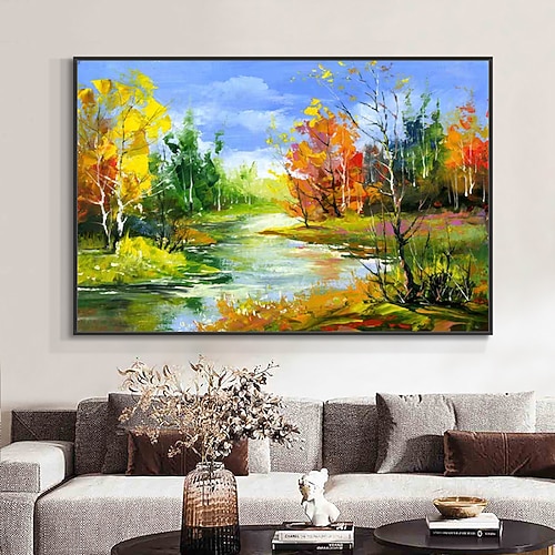 Mintura handgemachte abstrakte Baum-Landschafts-Ölgemälde auf Leinwand, Wandkunst, Dekoration, modernes Bild für Heimdekoration, gerolltes, rahmenloses, ungedehntes Gemälde Image