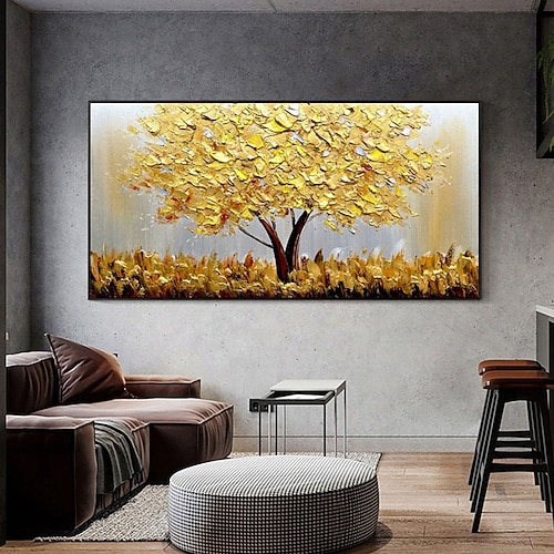handgemachte ölgemälde leinwand wandkunst dekoration abstrakte pflanzenmalerei goldener baum für wohnkultur gerollte rahmenlose ungedehnte malerei Image