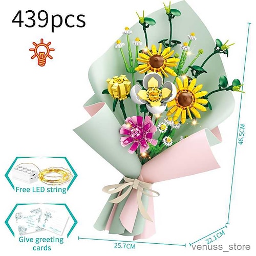 Weihnachtsgeschenke für Frauen Mama Sie Blöcke LED Blumen Rose Bausteinlampe Strauß kleine Partikel kompatibel mit montierten Blumen Urlaubs Geschenk Rosenserie Spielzeuge Muttertagsgeschenke für Mama Image
