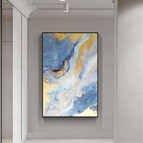 handgemachte Ölgemälde Leinwand Wandkunst Dekoration abstrakte Kunst fließende Goldfolie für Wohnkultur gestreckter Rahmen hängende Malerei Image