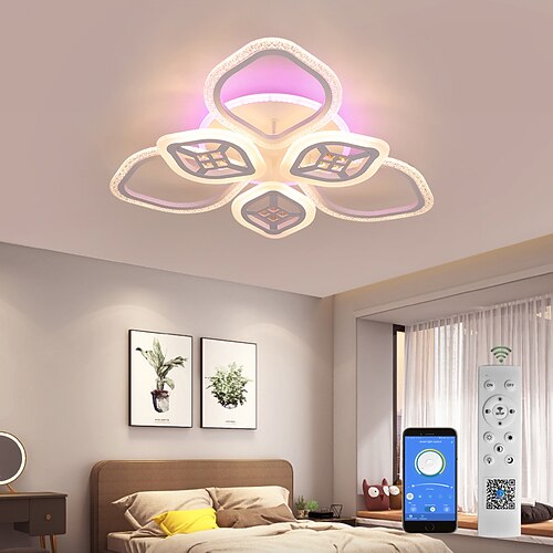 Acryl-Deckenleuchte, LED, 6 Köpfe, 8 Köpfe, Deckenleuchte mit Hintergrundbeleuchtung, App-Anschluss/Fernbedienung, geeignet für Schlafzimmer, Wohnzimmer, Büro, Kinderzimmer Image