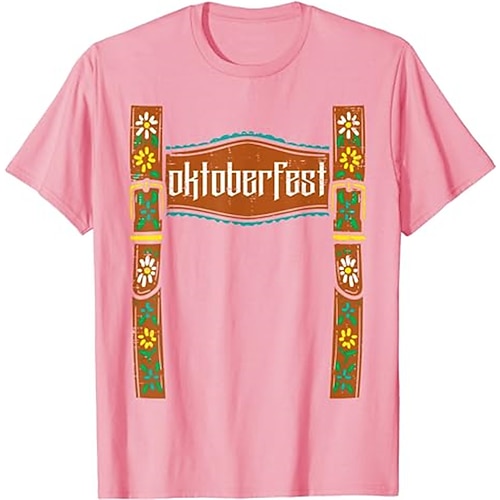 T-Shirt Lederhosen Anime 3D Bayerisch Streetstyle T-Shirt Ärmel Grafik für Herren Damen Erwachsene 3D-Druck für Oktoberfestbier Maskerade Urlaub Alltagstauglich Image