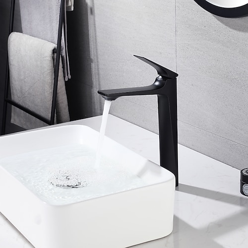 Waschbecken Wasserhahn, Messing-Stereoskopie-Einhand-Einloch-Badarmaturen mit Heiß- und Kaltschalter Image