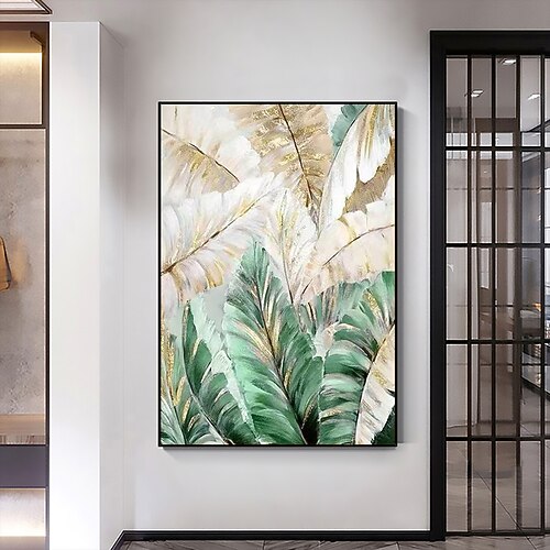 Handgefertigtes Ölgemälde auf Leinwand, Wandkunst, Dekoration, abstrakte Pflanze, Blumenmalerei, Blätter für Wohnkultur, gerollt, rahmenlos, ungedehnt Image