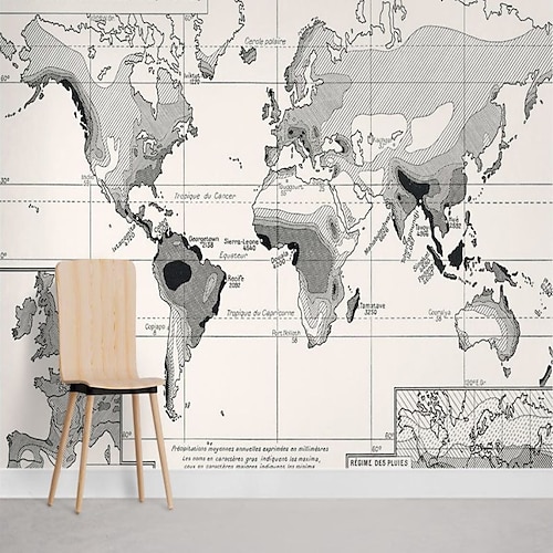 Weltkarte Tapete Wandbild Vintage Atlas Wandverkleidung Aufkleber zum Abziehen und Aufkleben, entfernbares PVC/Vinyl-Material, selbstklebend/Kleber erforderlich, Wanddekoration für Wohnzimmer, Küche, Image