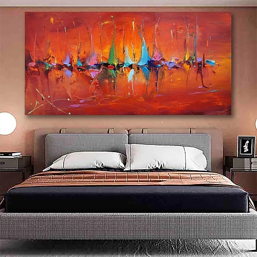 Handgefertigtes Ölgemälde auf Leinwand, Wandkunst, Dekoration, abstrakte Meereslandschaft, Farbe, Segelboot für Wohnkultur, gerollt, rahmenlos, ungedehnt Image