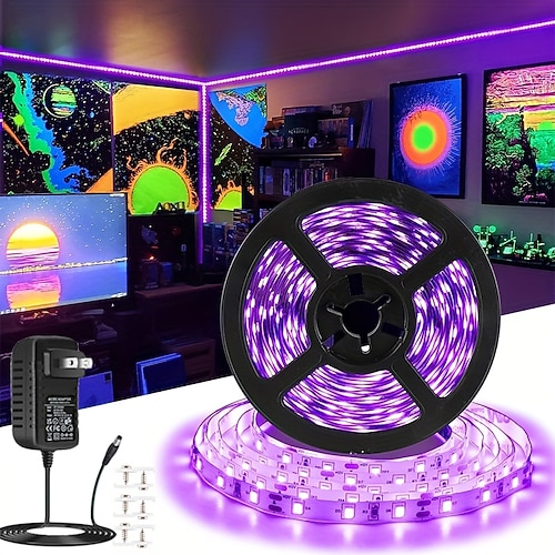UV-Schwarzlicht-LED-Streifenlichter 16.4ft 5m flexibel 395-405nm 2835smd 8mm flexible dc12v für Indoor-Tanzparty-Bühnenbeleuchtung Körperfarbe Image
