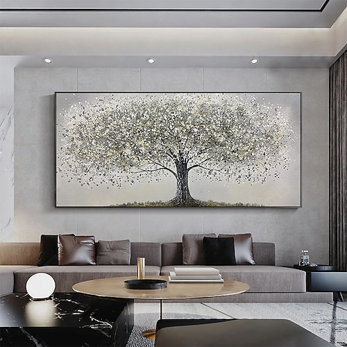 Handgemacht Hang-Ölgemälde Handgemalte Horizontal Abstrakt Blumenmuster / Botanisch Modern Ohne Innenrahmen (ohne Rahmen) Image