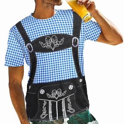 Oktoberfestbier Bayerisch T-Shirt-Ärmel Lederhosen 3D Grafik Für Herren Erwachsene Oktoberfestbier 3D-Druck Party Casual Image