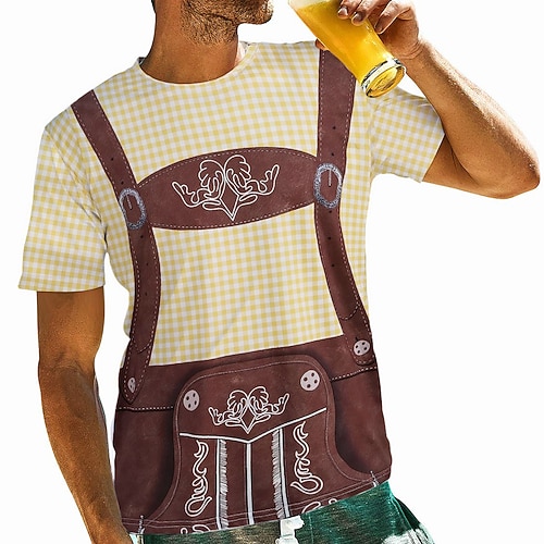 T-Shirt Lederhosen 3D Bayerisch Streetstyle T-Shirt Ärmel Grafik für Herren Erwachsene 3D-Druck für Oktoberfestbier Party Alltagstauglich Image