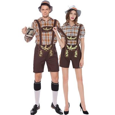 Paare Oktoberfest Bier Kostüm Dirndl Lederhosen Bayerisches Paar Oktoberfest Paar Deutsch München Wiesn Herren Damen traditioneller Stil Stoffhemd Shorts Halloween Karneval Image