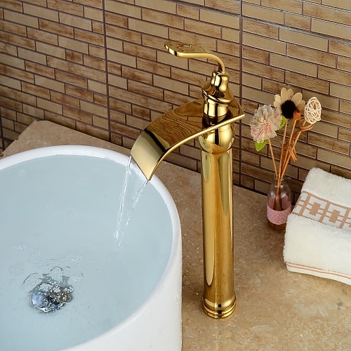 Waschbecken Wasserhahn - Wasserfall Ti-PVD Centerset Einhand-Einloch-Badarmaturen / Messing