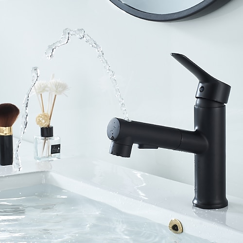 Ausziehbarer Wasserhahn für Waschbecken / ausziehbares Spray galvanisiert / lackierte Oberflächen Centerset Einhebelmischer mit einem Loch Image