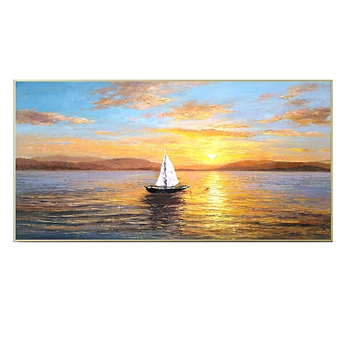Handgefertigtes, handgemaltes Ölgemälde, Wandkunst, Ozean, Sonnenuntergang, Landschaft, Heimdekoration, Dekoration, gerollte Leinwand, kein Rahmen, ungedehnt Image