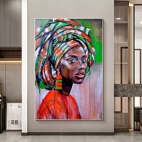 Handgefertigtes Ölgemälde auf Leinwand, Wandkunst, Dekoration, Porträt, afrikanisches Mädchen, für Wohnkultur, gerollt, rahmenlos, ungedehnt Image