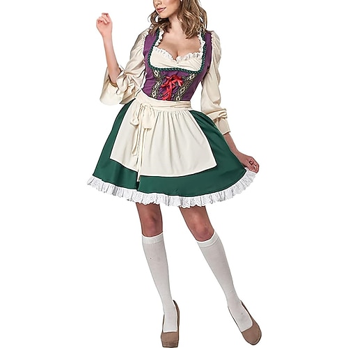 Oktoberfest Dirndl Trachtenkleider Oktoberfest / Bier Bayerisch Wiesn Traditioneller Stil Wiesn Damen Stoff im traditionellen Stil Kleid Schürze Image
