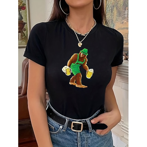 T-Shirt Druck Bayerisch Streetstyle Wiesn T-Shirt Ärmel Streetstyle für Damen Unisex Erwachsene Heißprägen für Karneval Oktoberfestbier Alltagstauglich Image