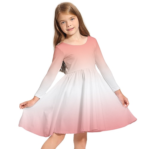 Kinder Wenig Mädchen Kleid Einfarbig A Linie Kleid Täglich Urlaub Rote Übers Knie Langarm Basic Casual Kleider Herbst Winter Regular Fit 3-10 Jahre Image